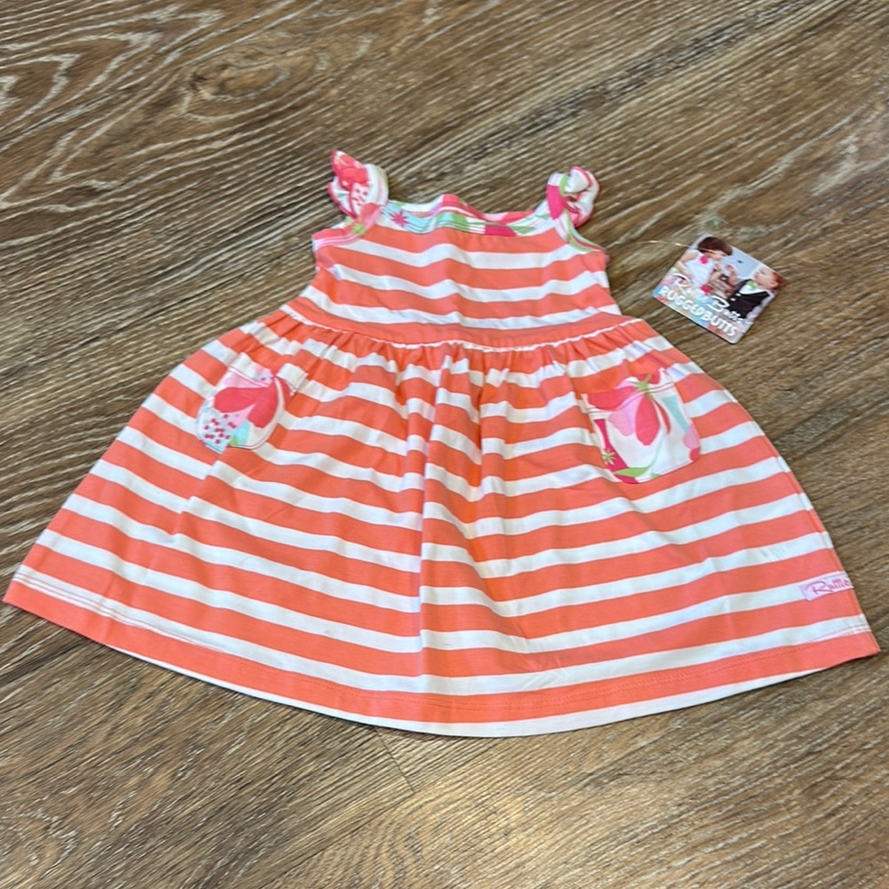 Ruffle Butts Coral and White Striped Baby Dress